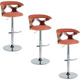 Gardenia Adjustable Swivel Bar Stool in Chrome, Walnut Wood & Orange Fabric (Set of 3)